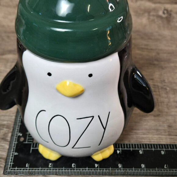 Rae Dunn COZY Penguin w Green Pom Pom Hat Winter Holiday Decor 8" - Picture 9 of 10